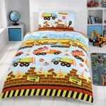Kinderdekbedovertrek Under Construction - polykatoen - 1-persoons (135x200 + 50x75 cm)