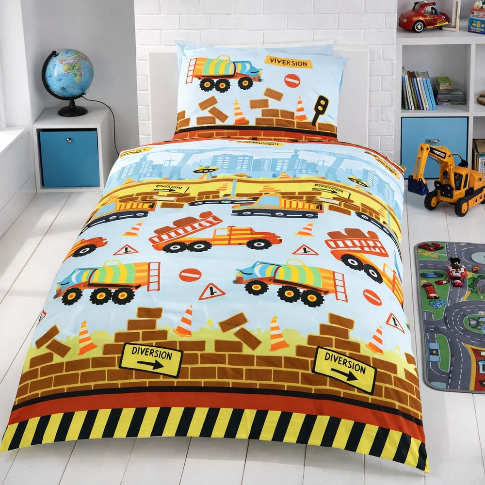 Kinderdekbedovertrek Under Construction - polykatoen - eenpersoons