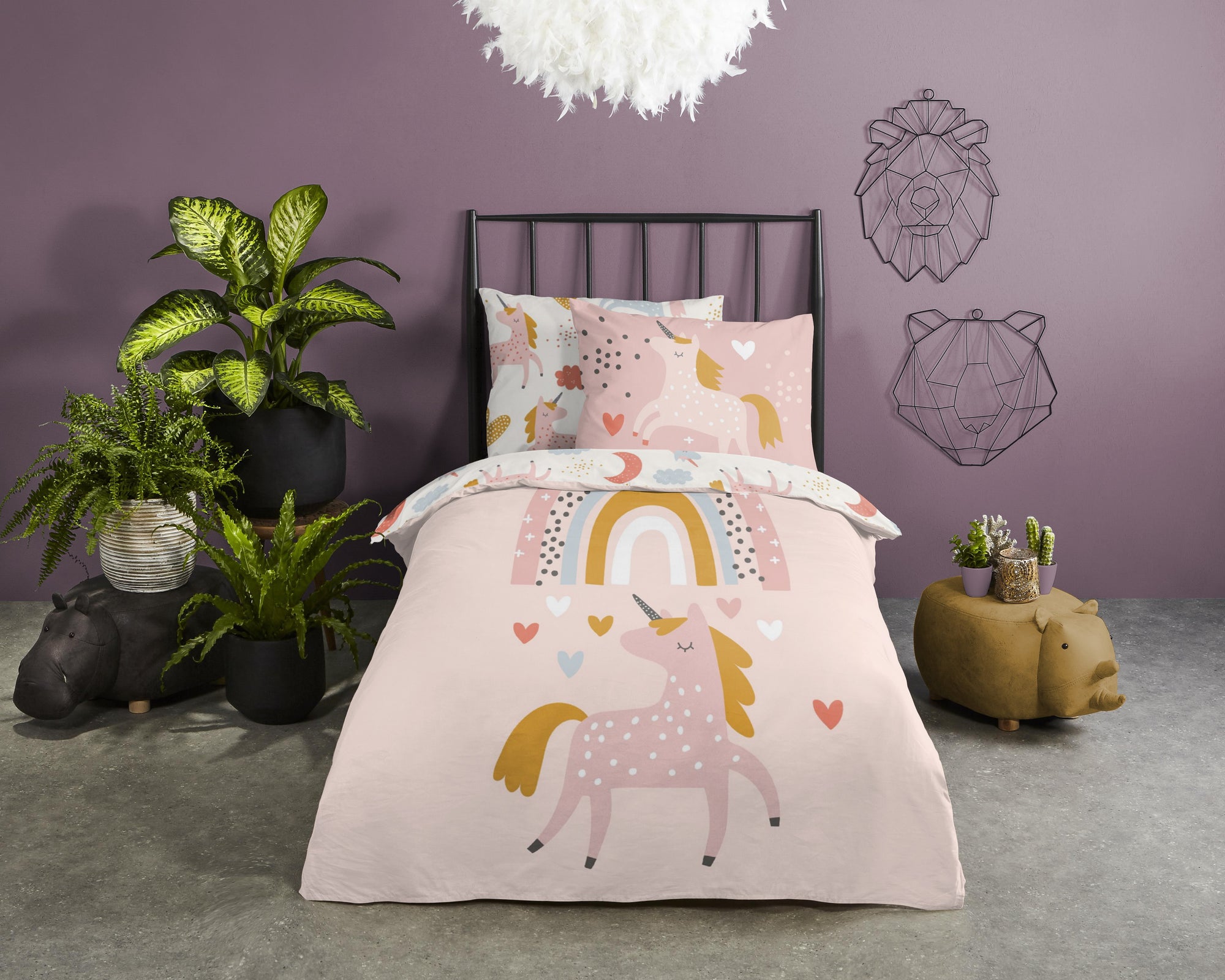 Peuter dekbedovertrek Unicorn love - katoen - juniorbed (120x150 + 60x70 cm)