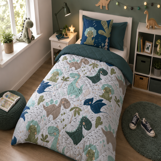 Pure kinderdekbed zonder overtrek Dino - Incl. kussensloop - 140x200 cm