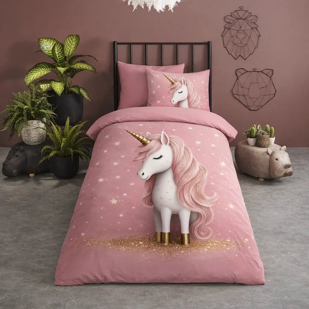Pure kinderdekbedovertrek Sparkles unicorn - microvezel - eenpersoons