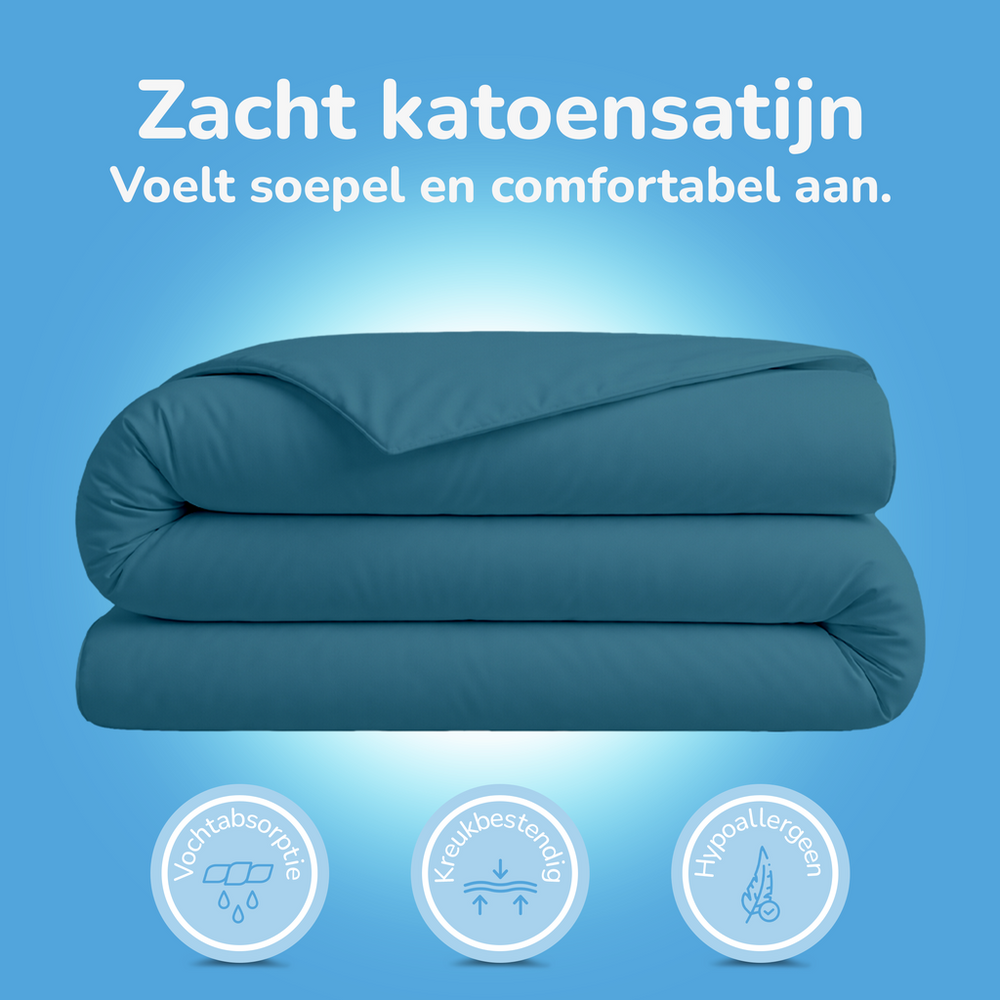 Decoware dekbedovertrek uni - blauw - katoensatijn