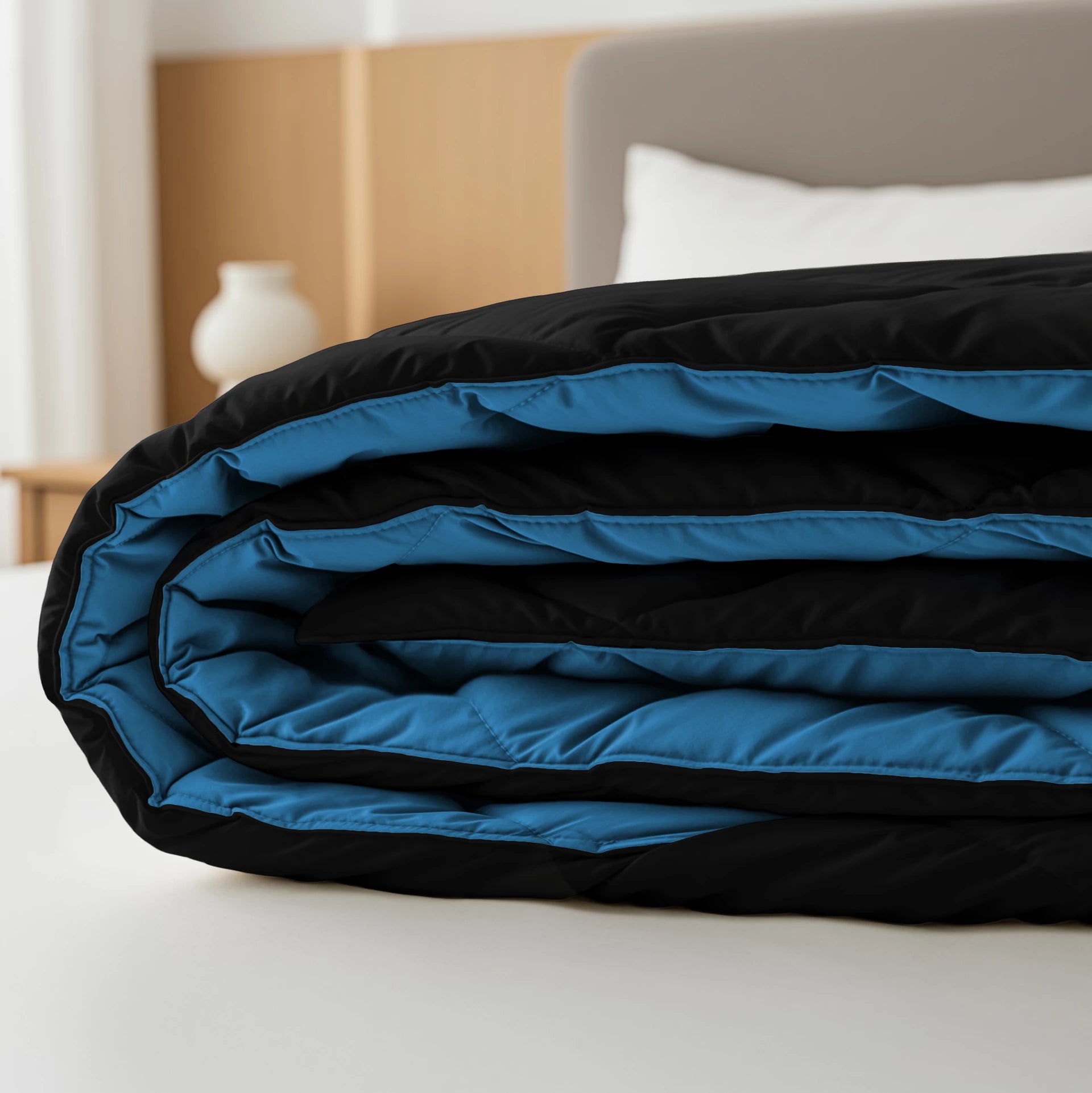 Sleeptime Lazy dekbed zonder overtrek Diamond incl. kussensloop - Zwart/Zee blauw