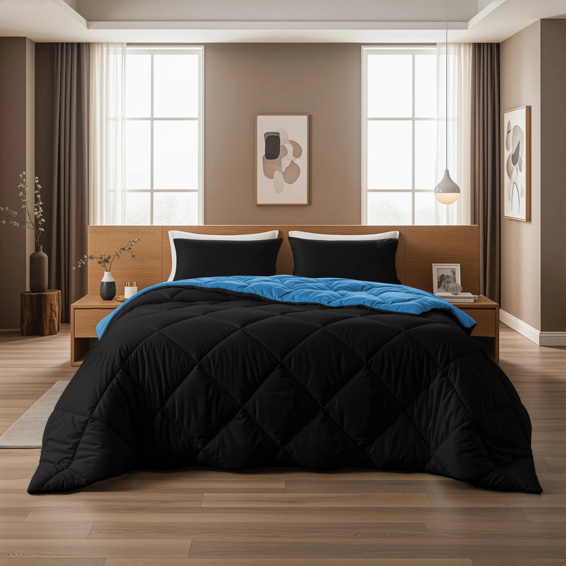 Sleeptime Lazy dekbed zonder overtrek Diamond incl. kussensloop - Zwart/Zee blauw