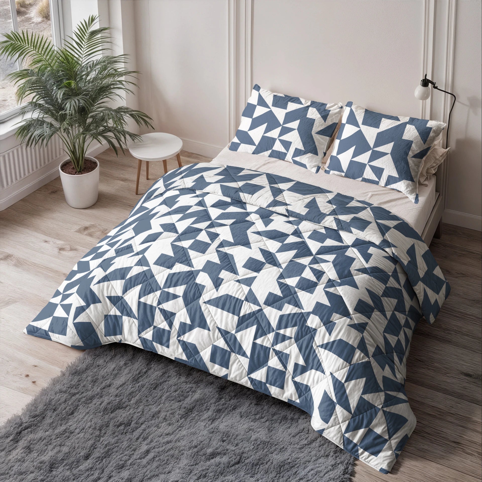 Sleeptime Lazy dekbed zonder overtrek Mado incl. kussensloop - Wit/blauw - bovenaanzicht