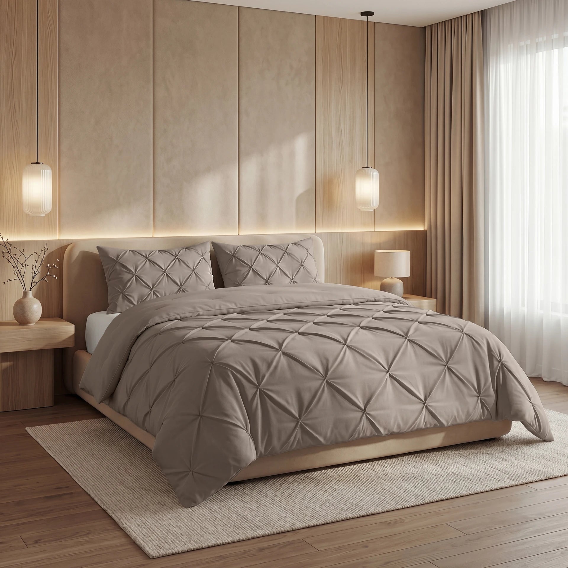 Sleeptime Lazy dekbed zonder overtrek Pintuck - Excl. kussensloop - Taupe - zijaanzicht