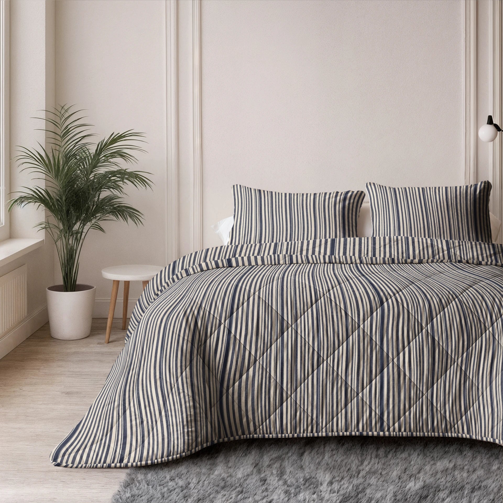 Sleeptime Lazy dekbed zonder overtrek Stripy - Excl. kussensloop - Beige/Blauw - kamerfoto