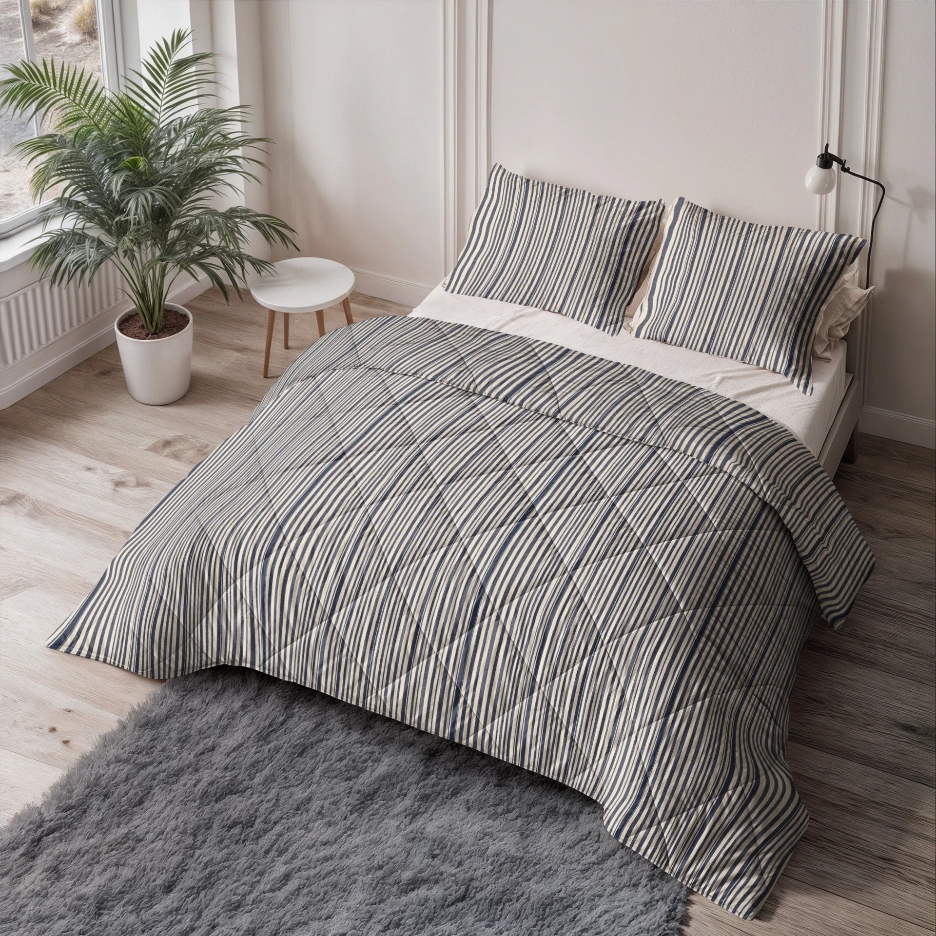 Sleeptime Lazy dekbed zonder overtrek Stripy - Excl. kussensloop - Beige/Blauw - sfeerfoto