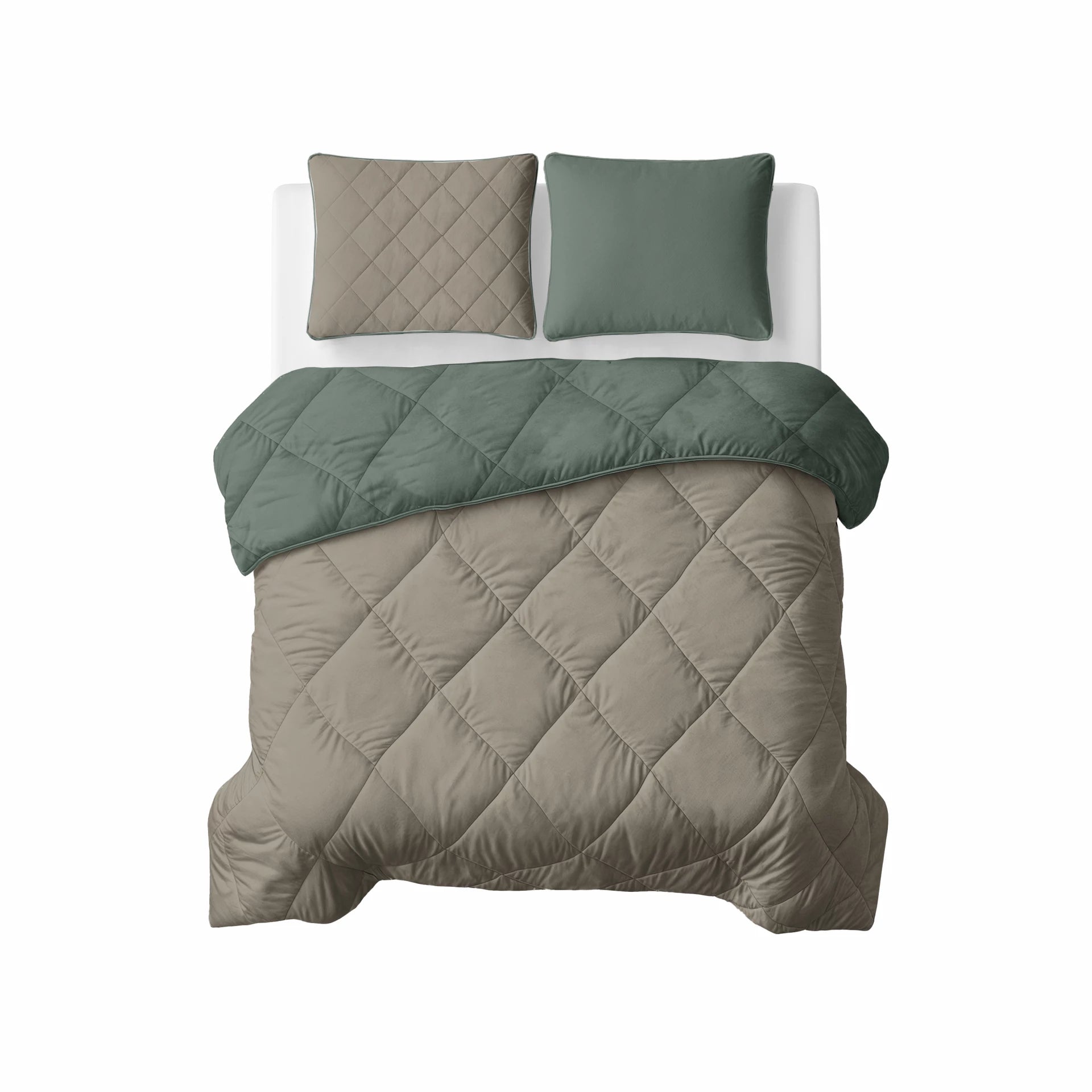 Lazy dekbed zonder overtrek inclusief kussensloop - Groen/Taupe