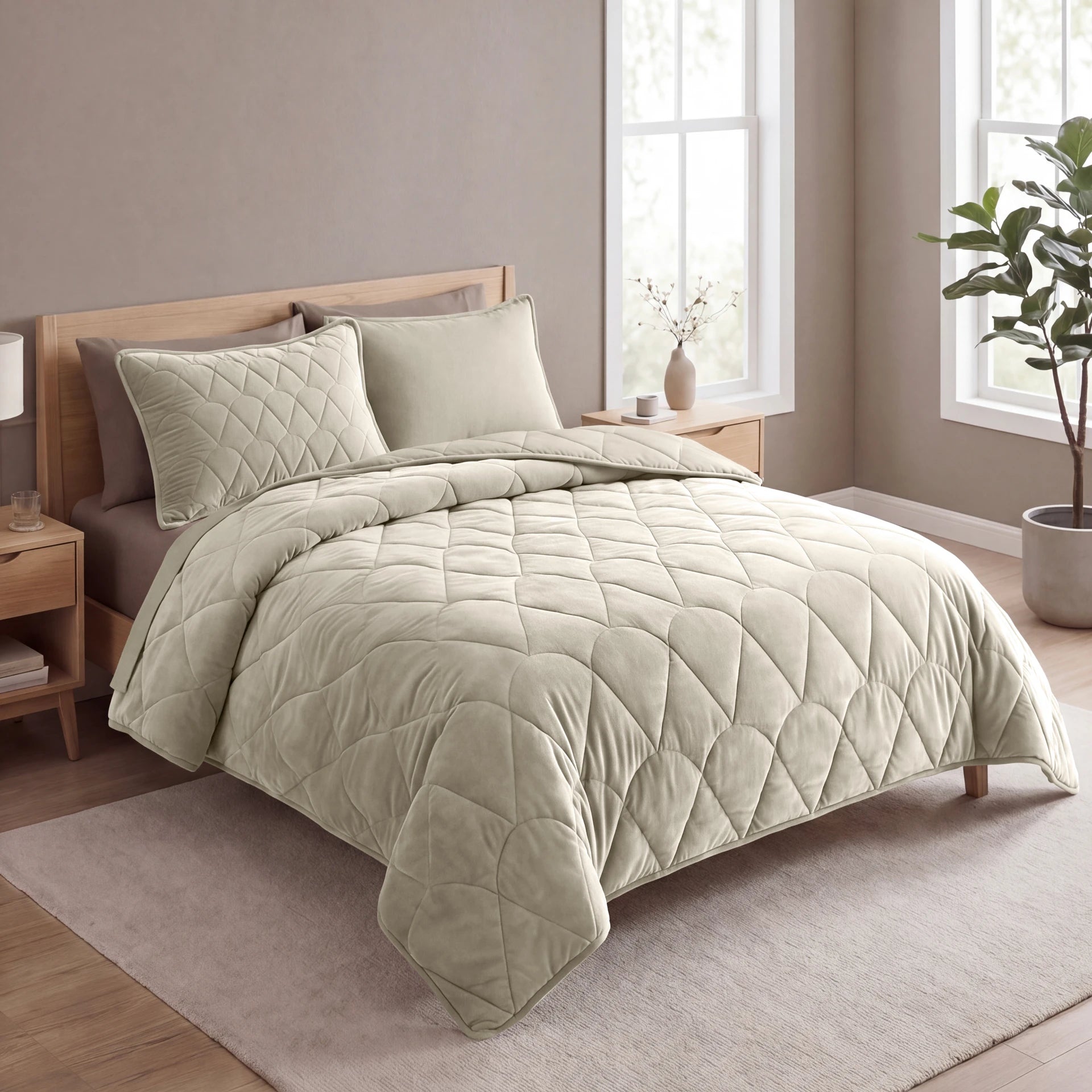 Sleeptime Velvet Lazy dekbed zonder overtrek incl. kussensloop - Taupe/Grijs