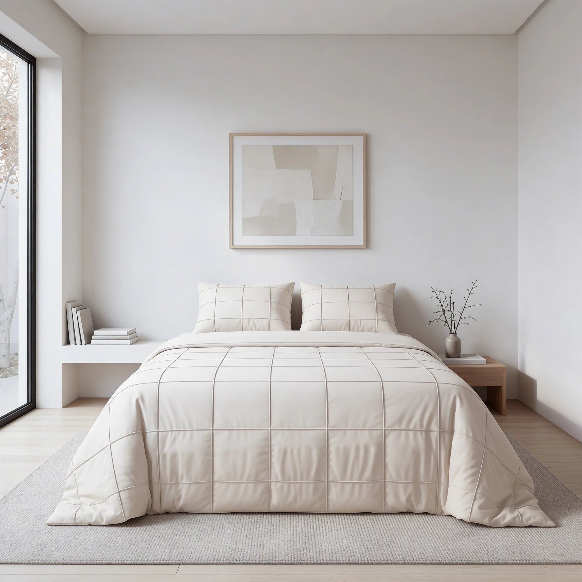 Sleeptime dekbedovertrek Check Pintuck - beige - Microvezel