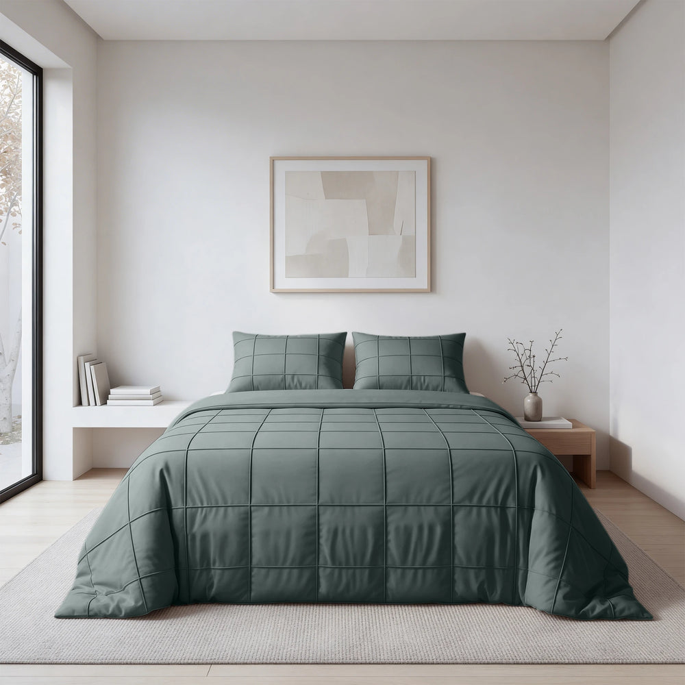 Sleeptime dekbedovertrek Check Pintuck - groen - Microvezel