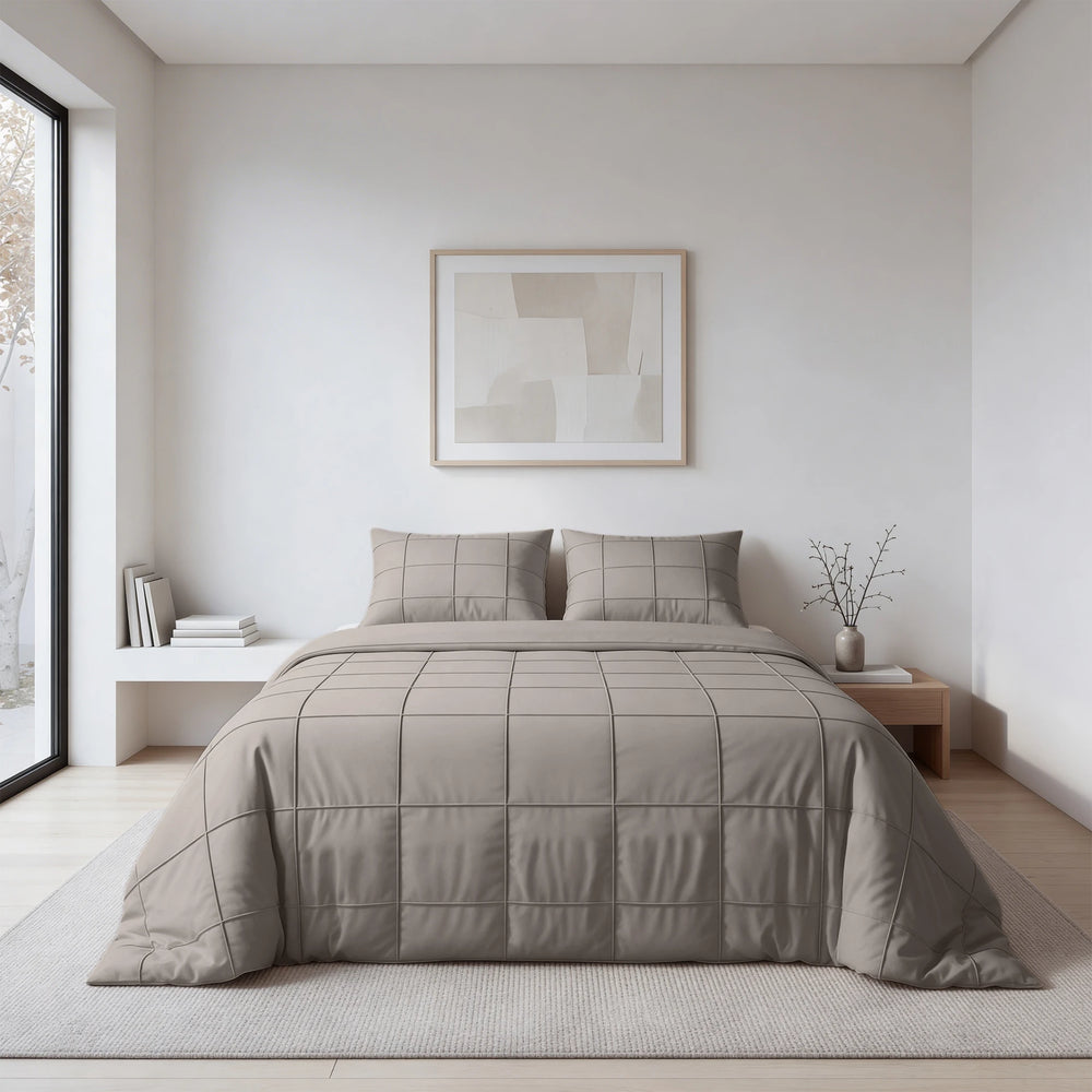 Sleeptime dekbedovertrek Check Pintuck - taupe - Microvezel