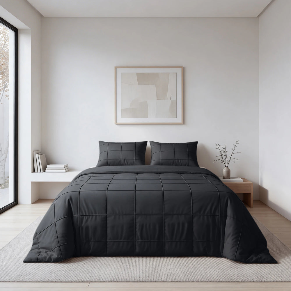 Sleeptime dekbedovertrek Check Pintuck - zwart - Microvezel