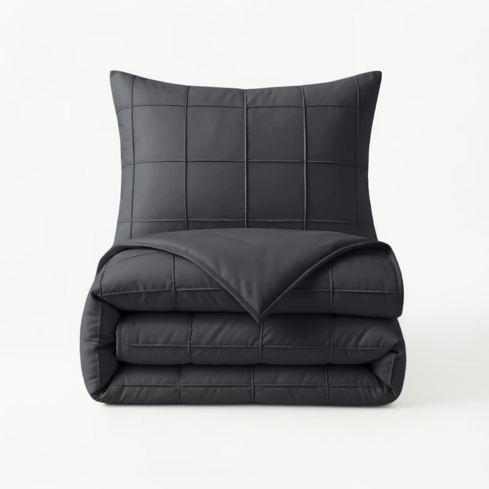 Sleeptime dekbedovertrek Check Pintuck - zwart - Microvezel - productfoto