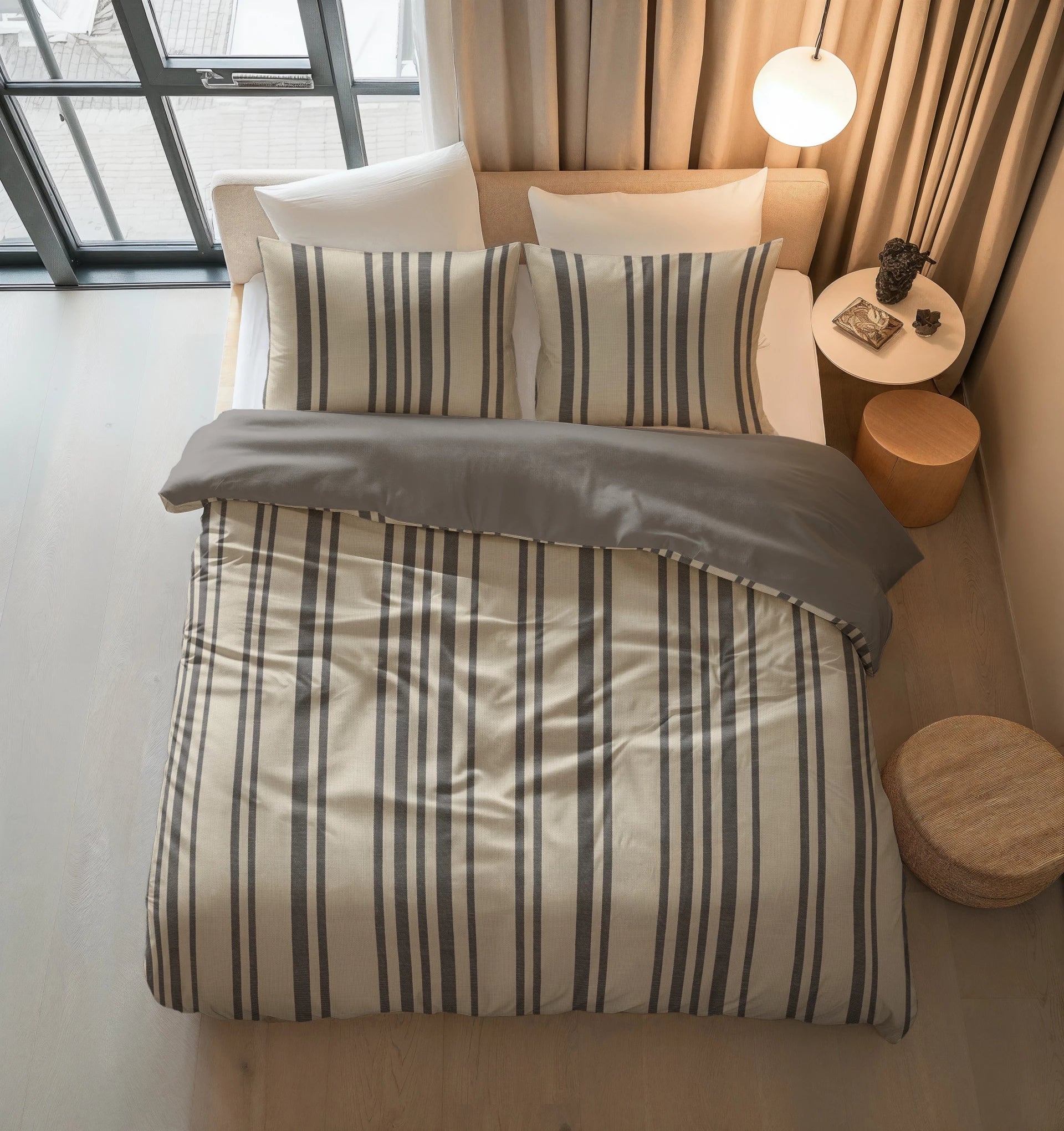 Sleeptime dekbedovertrek Linear Linen - Zand - Katoen