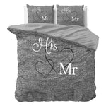 Sleeptime dekbedovertrek Mr & Mrs 3 - Antraciet - Katoen -Lits Jumeaux (240x220 + 2st. 60x70 cm)