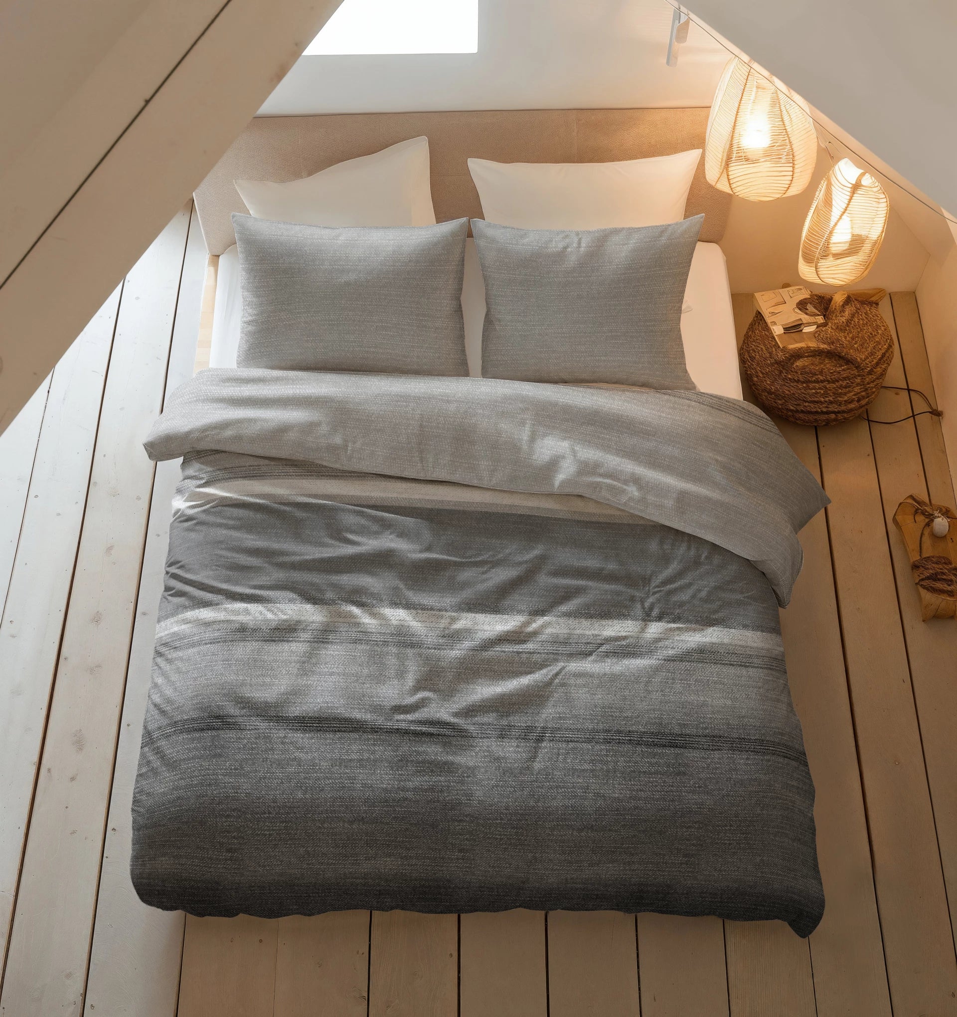 Sleeptime dekbedovertrek Stone Stripe - Grijs - Flanel