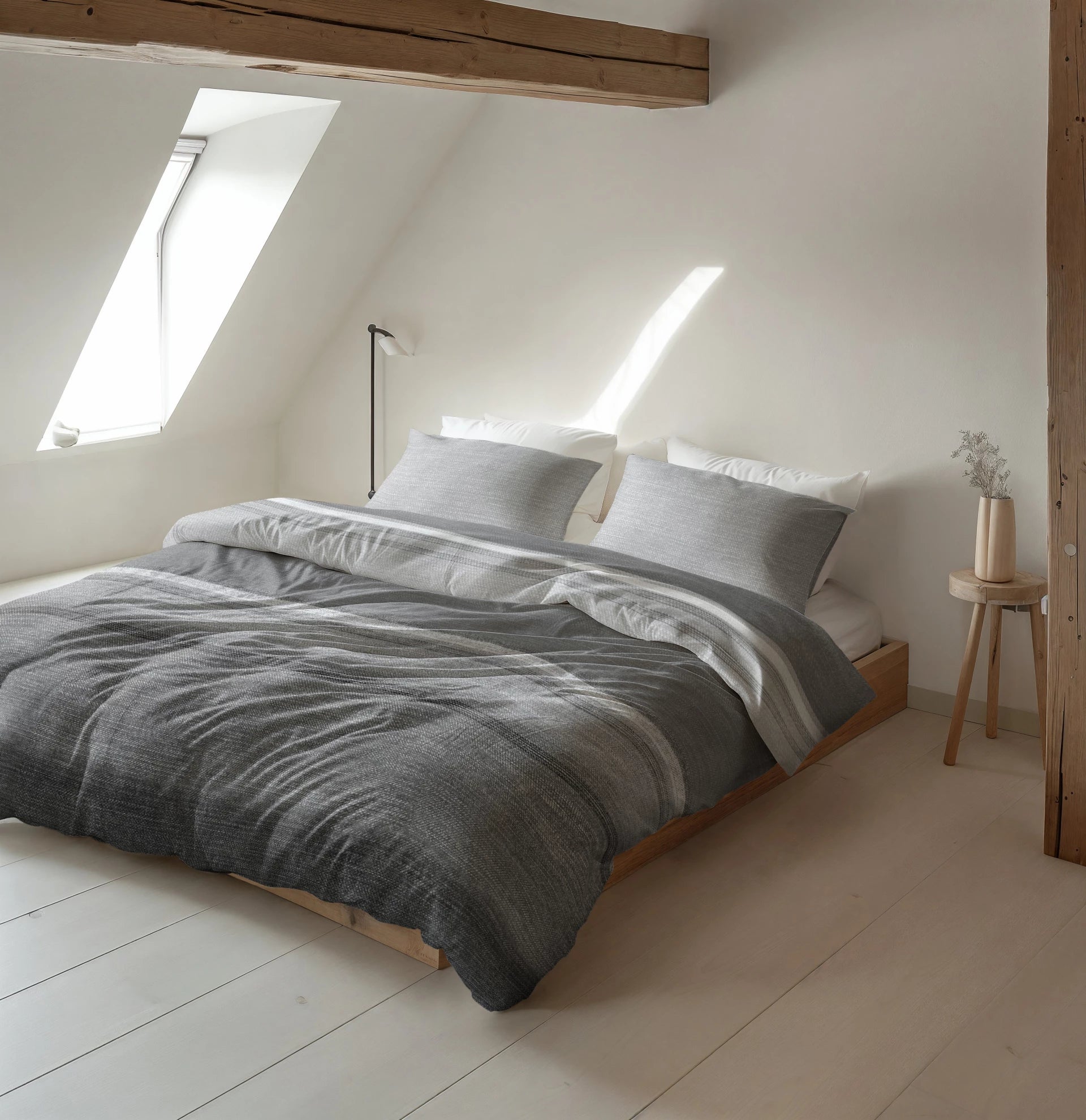 Sleeptime dekbedovertrek Stone Stripe - Grijs - Flanel