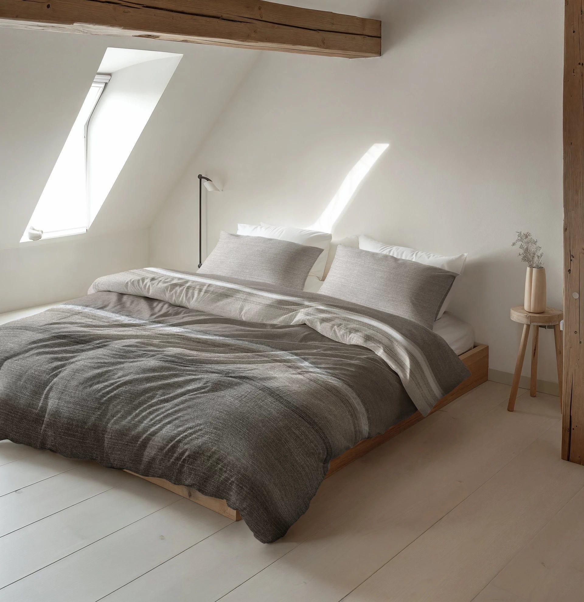 Sleeptime dekbedovertrek Stone Stripe - Taupe - Flanel