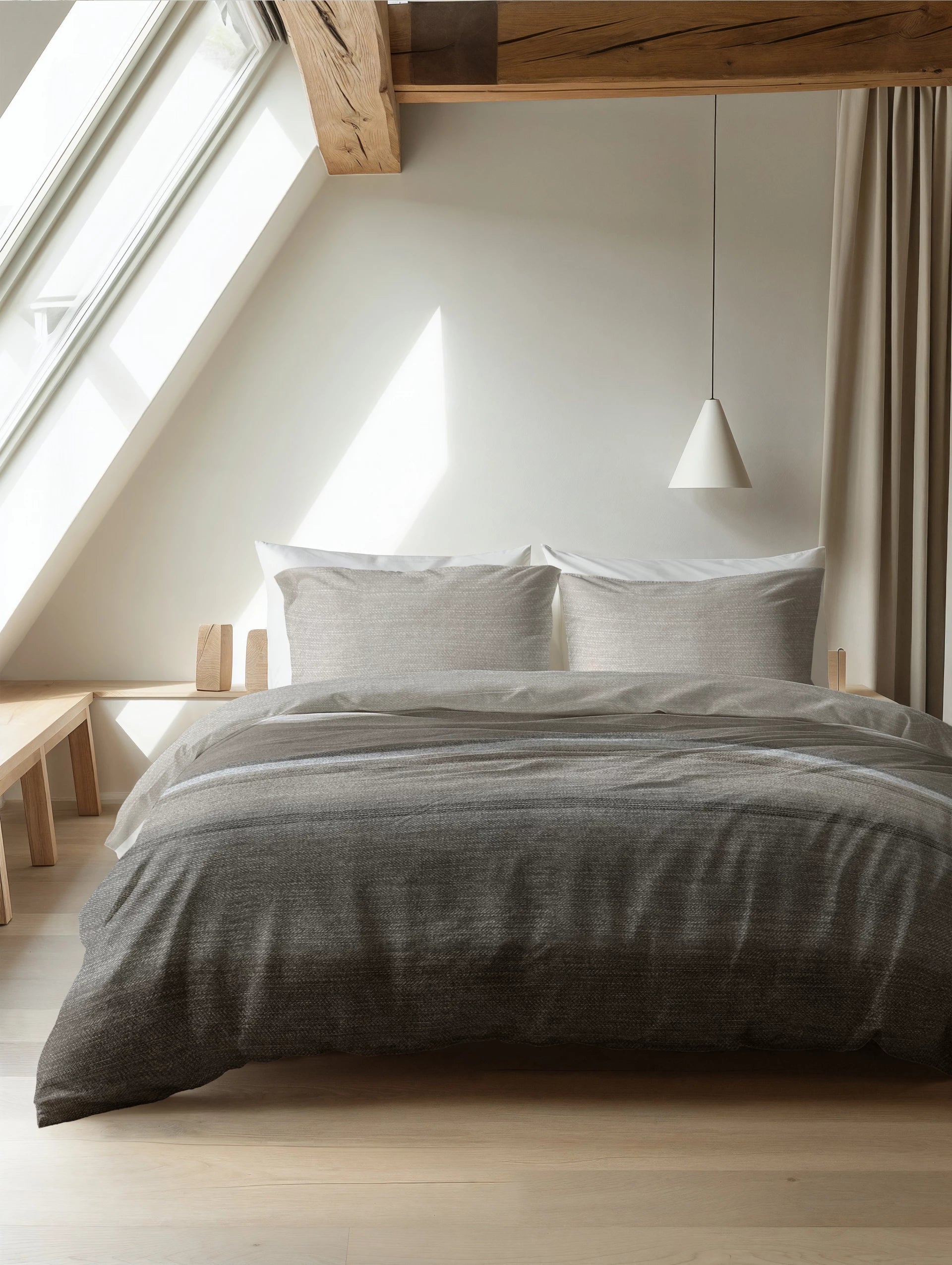 Sleeptime dekbedovertrek Stone Stripe - Taupe - Flanel