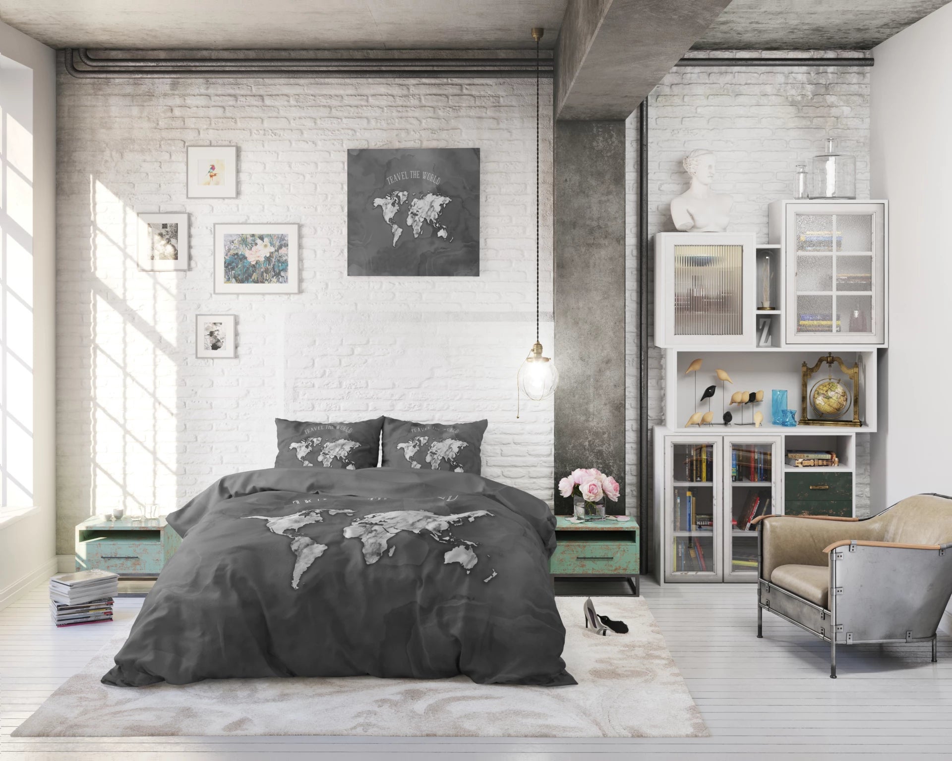 Sleeptime dekbedovertrek Marble World - antraciet - katoen - 1-persoons (140x220 + 60x70cm)
