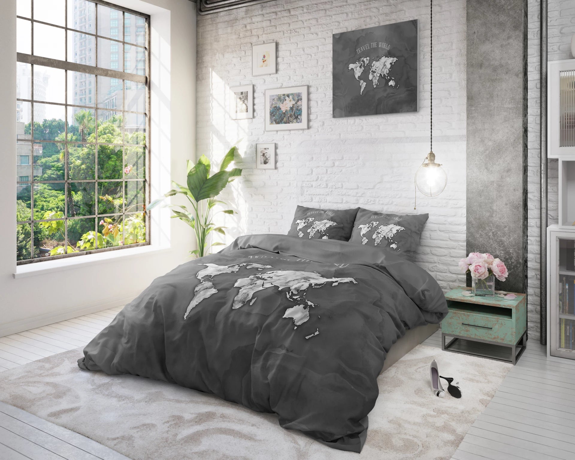 Sleeptime dekbedovertrek Marble World - antraciet - katoen - 1-persoons (140x220 + 60x70cm)