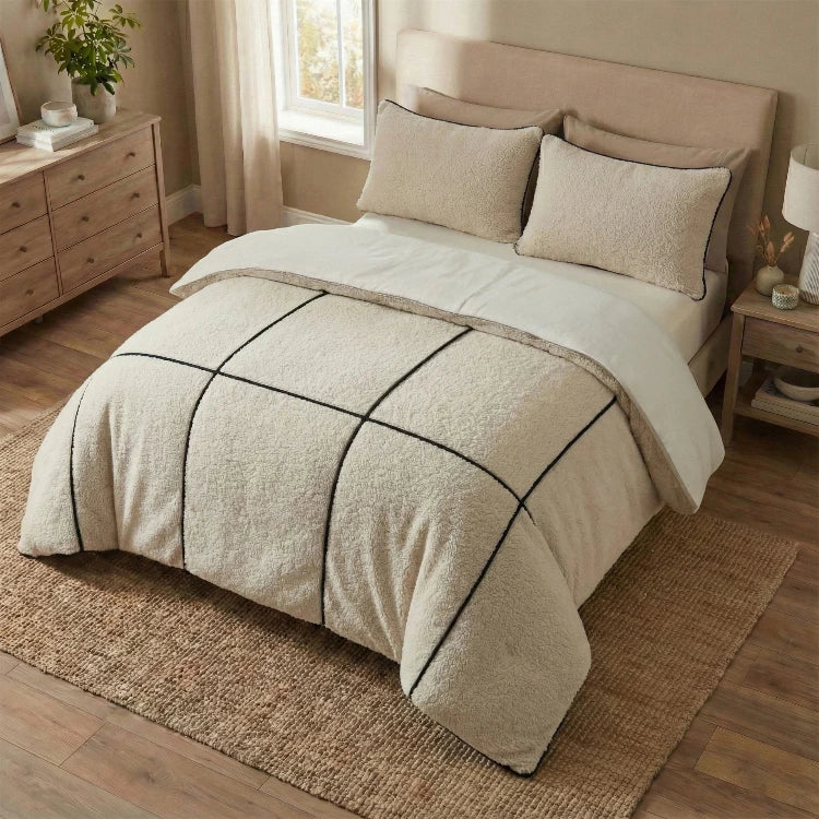 Sleeptime teddy dekbedovertrek onderkant microvezel Trim - beige - sfeerimpressie
