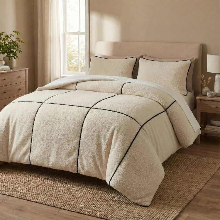 Sleeptime teddy dekbedovertrek onderkant microvezel Trim - beige - vooraanzicht