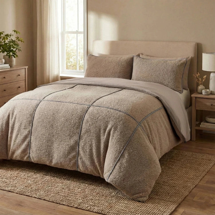Sleeptime teddy dekbedovertrek onderkant microvezel Trim - donker taupe - vooraanzicht