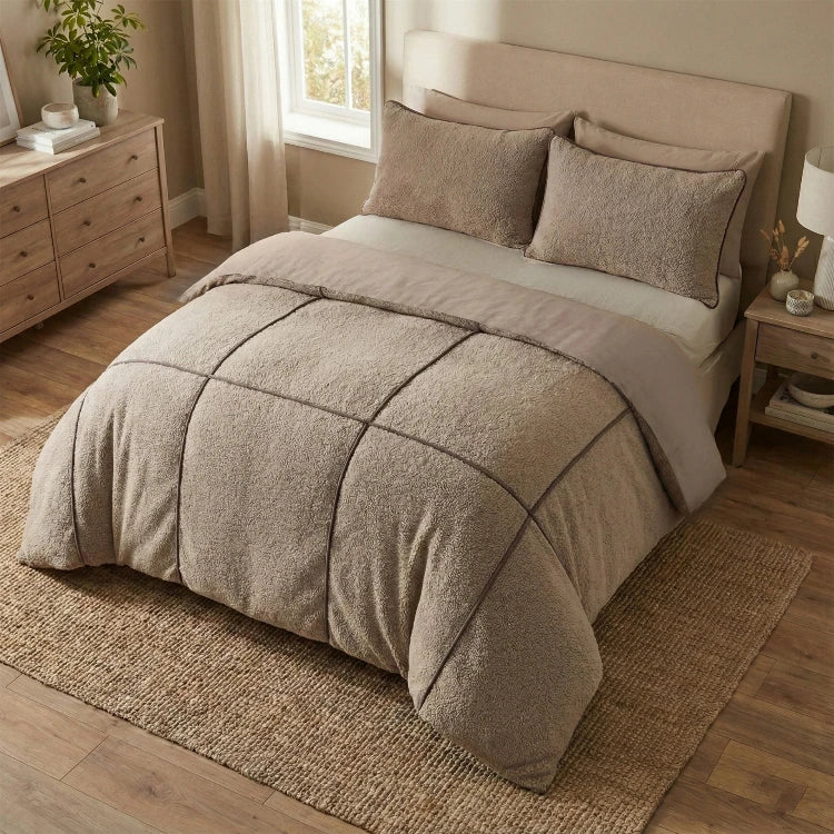 Sleeptime teddy dekbedovertrek onderkant microvezel Trim - taupe - bovenaanzicht
