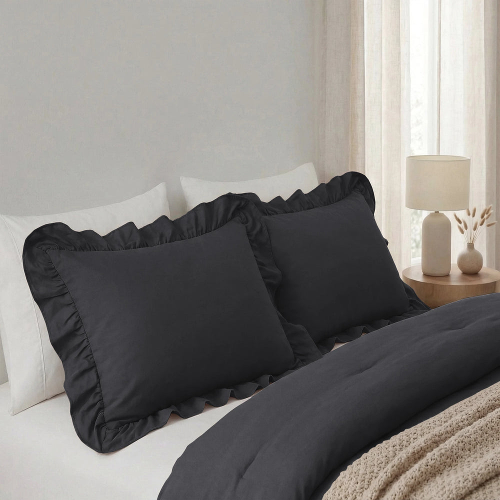 Sleeptime lazy kussenslopen ruffles - Antraciet - Per 2 stuks