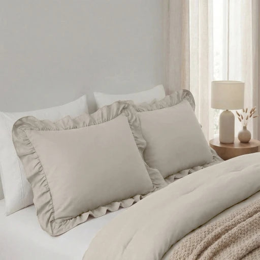 Sleeptime lazy kussenslopen ruffles - Beige/Grijs - Per 2 stuks