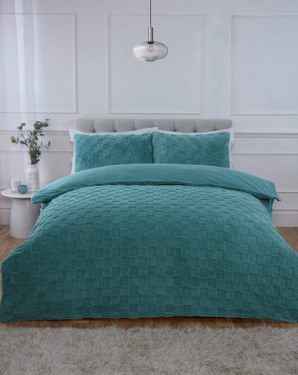 So Soft dekbedovertrek Check Teddy - Mintgroen