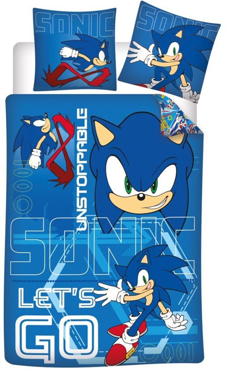 Sonic dekbedovertrek Let's go unstoppable - polykatoen - eenpersoons (140x200 cm + 65x65 cm)