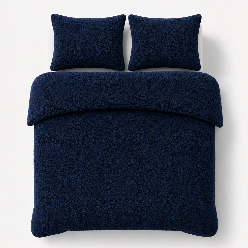 Teddy fleece dekbedovertrek - Navy - Dubbelzijdig Teddy