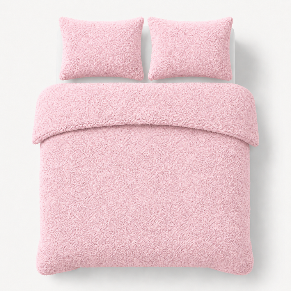 Teddy fleece dekbedovertrek - Roze - Dubbelzijdig Teddy