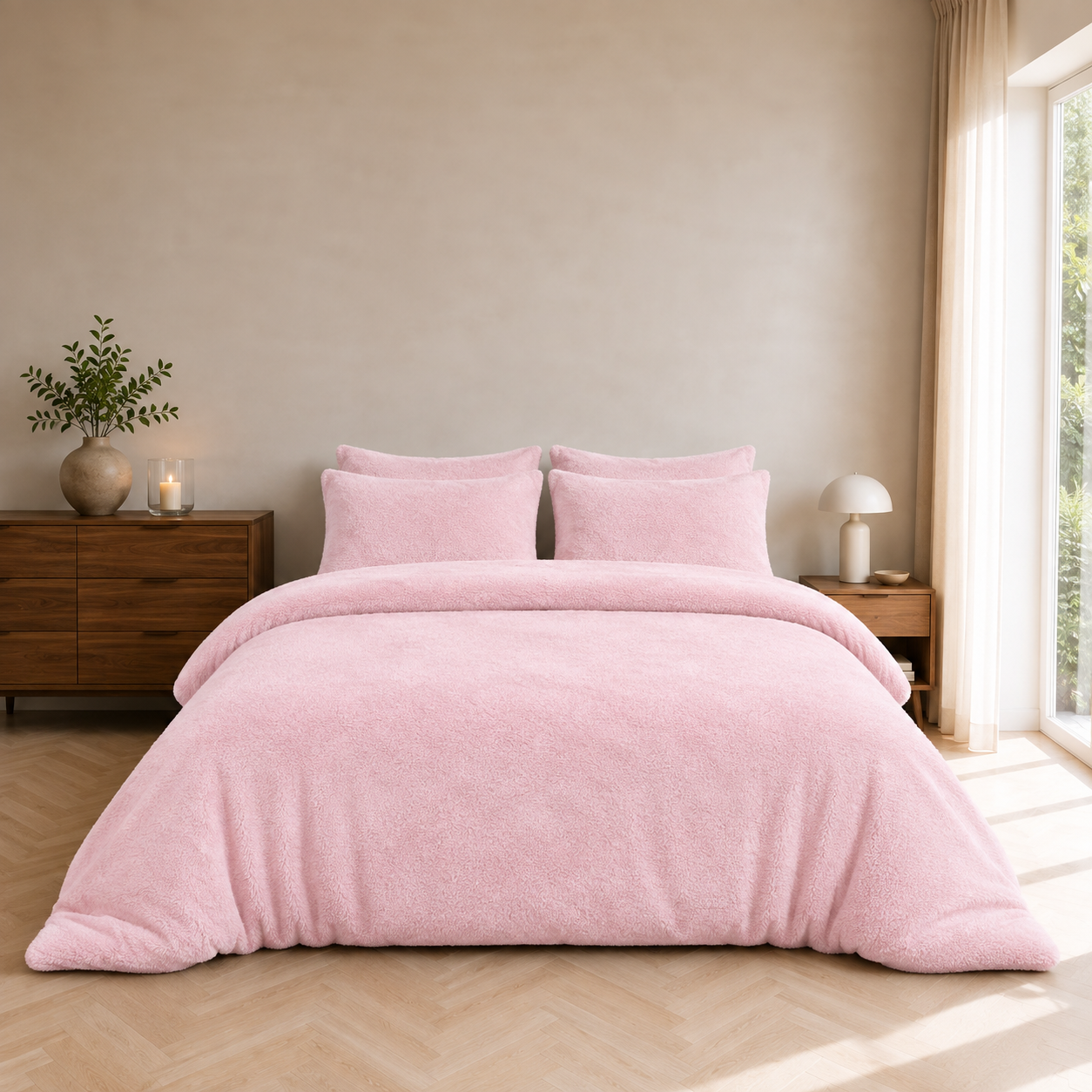 Teddy fleece dekbedovertrek - Roze - Dubbelzijdig Teddy