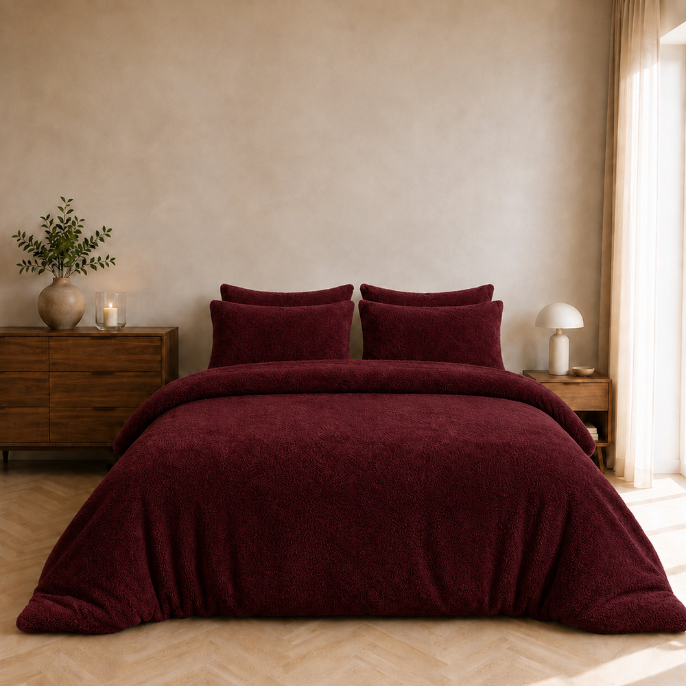 Teddy fleece dekbedovertrek - Wine - Dubbelzijdig Teddy - Lits-jumeaux XL