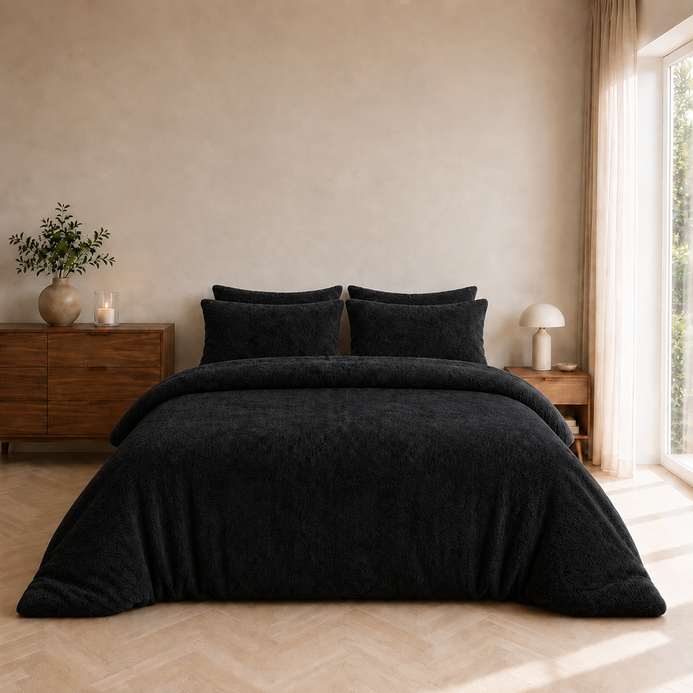 Teddy fleece dekbedovertrek - Zwart - Dubbelzijdig Teddy