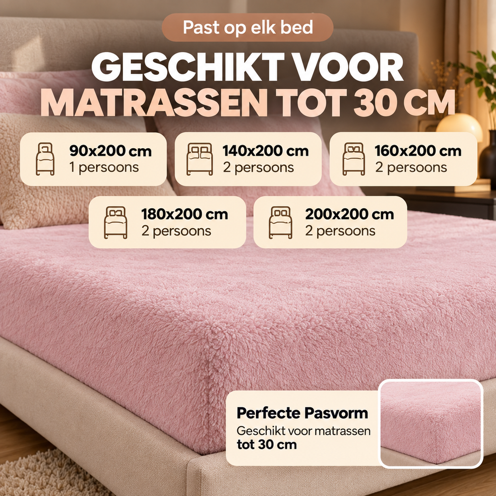 Teddy fleece hoeslaken - roze