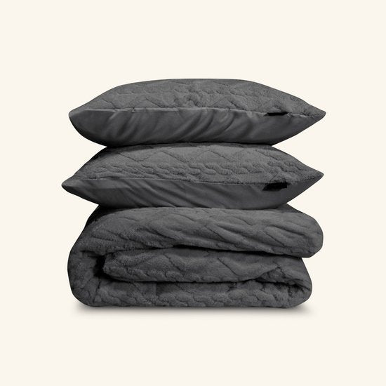 Decoware® dekbedovertrek Jaquard Teddy Antraciet - microvezel - eenpersoons (140x220 + 60x70 cm)
