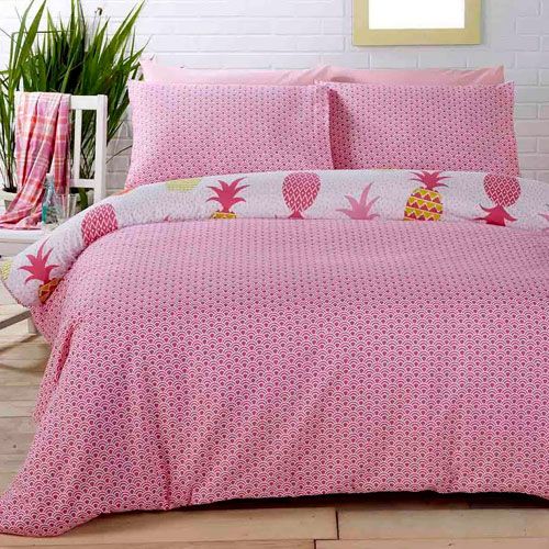 Dekbedovertrek Ananas - roze - polykatoen - lits-jumeaux (230x220 + 2st 50x75cm)
