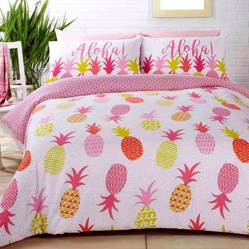 Dekbedovertrek Ananas - roze - polykatoen - lits-jumeaux (230x220 + 2st 50x75cm)
