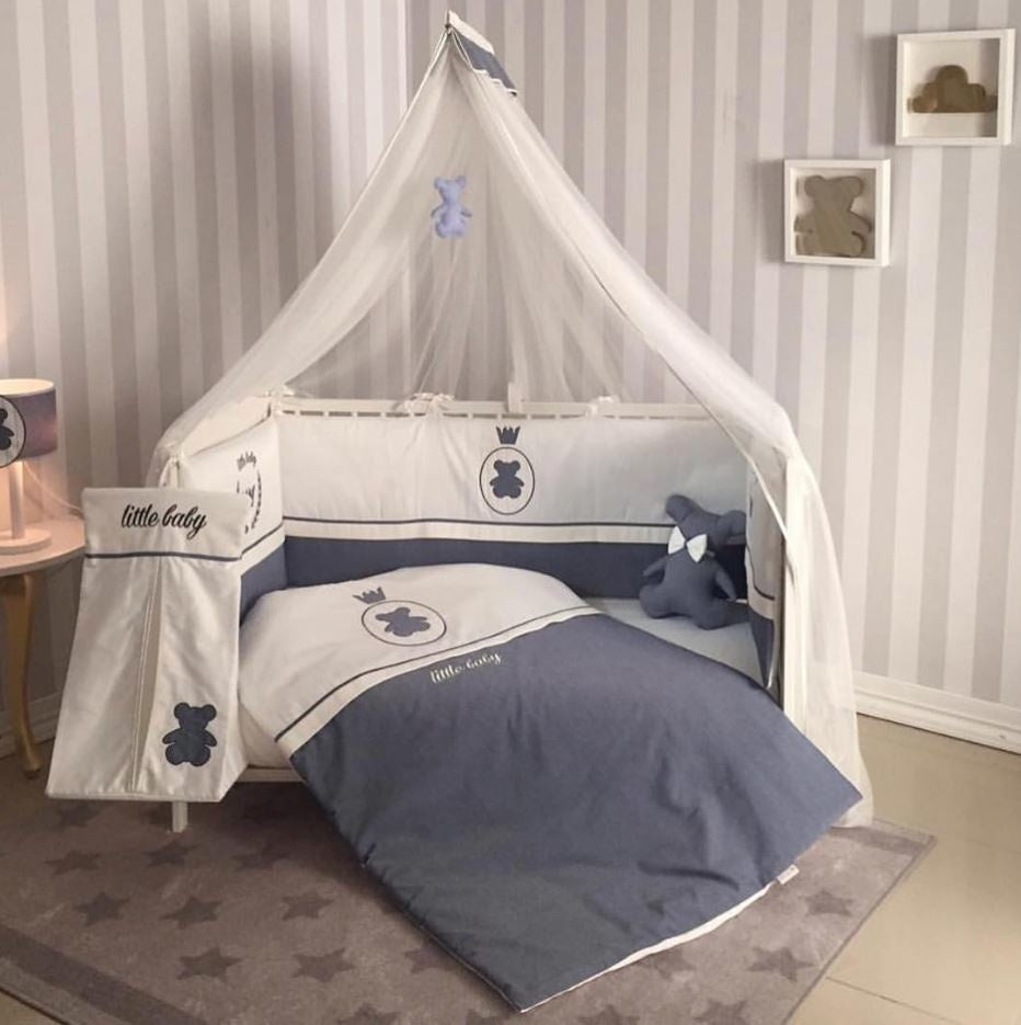 Ledikant dekbedovertrek set - blauw beertje - katoen