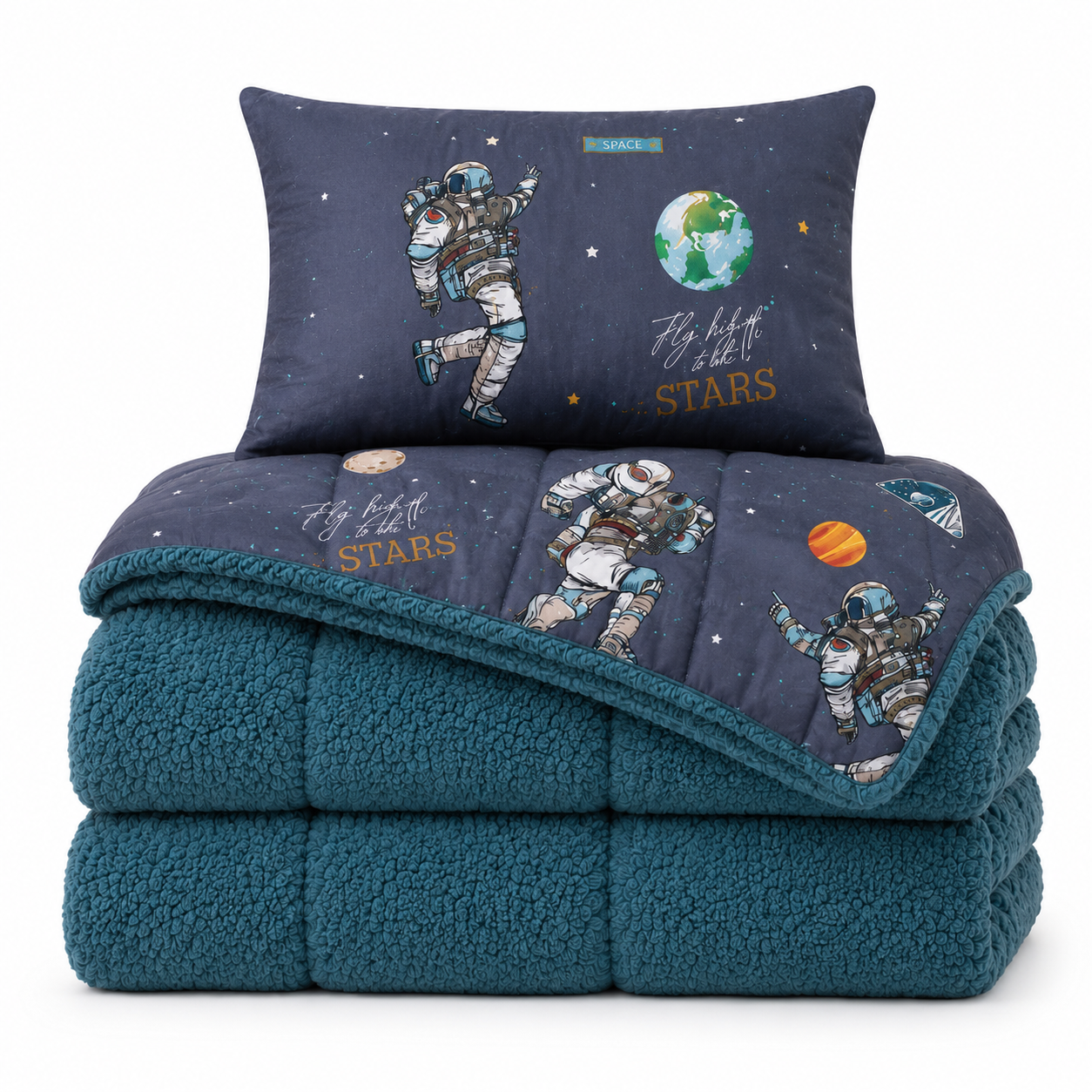 Decoware kinderdekbed zonder overtrek Space - Teddy - Katoen - Incl. kussensloop - 140x220 cm
