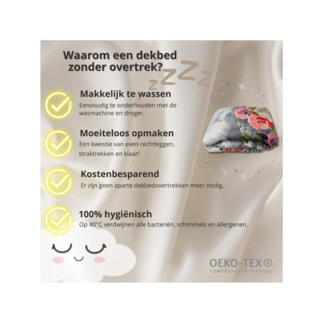 All in one lazy dekbed -  Dekbed en overtrek in 1  - Rode Rozen