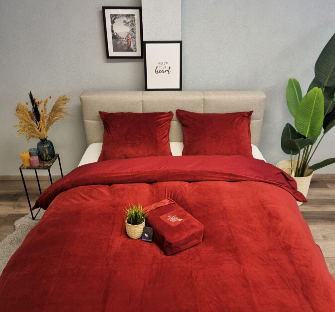 Beau Maison dekbedovertrek - rood - Velvet - 1-persoons (140x220 + 60x70cm)