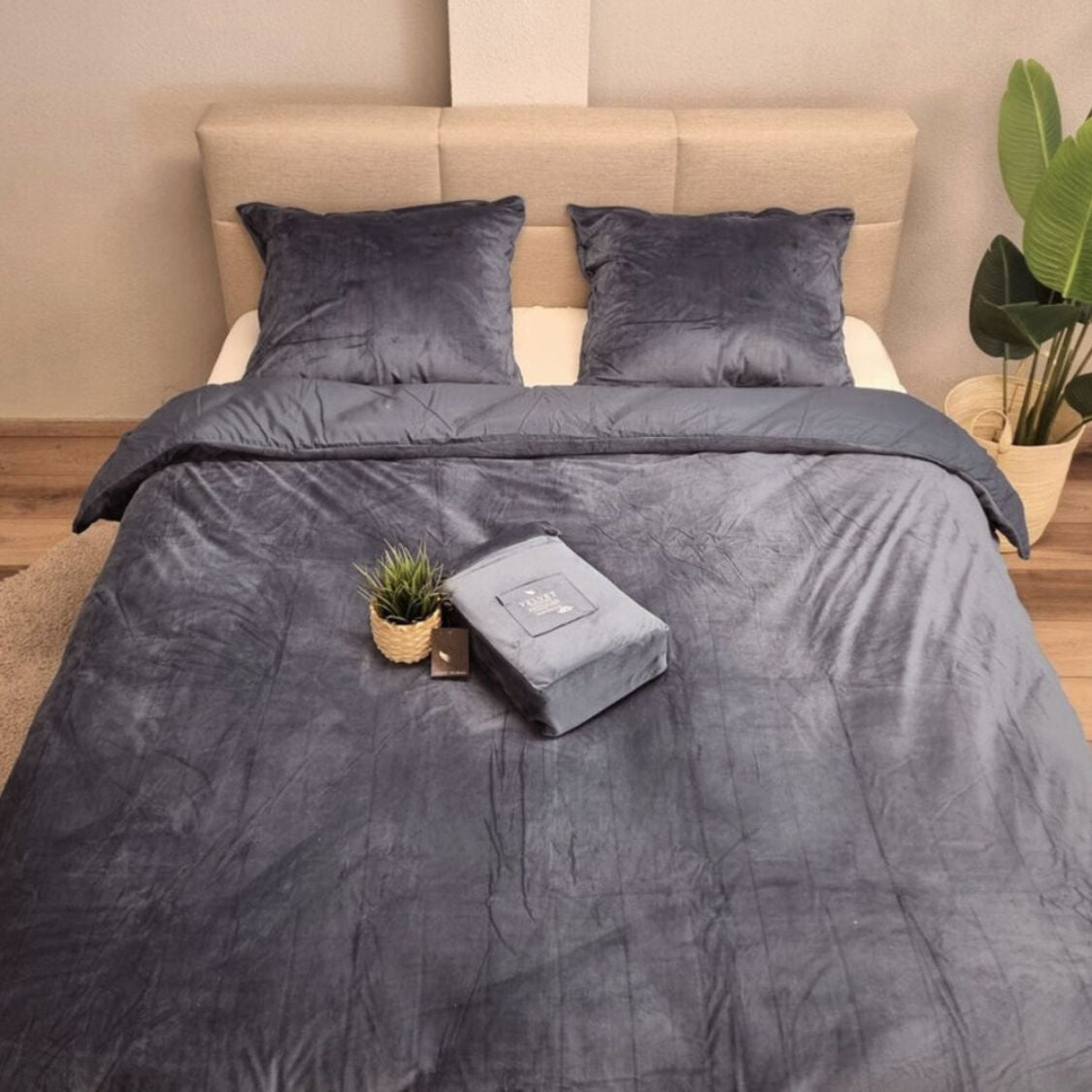 Beau Maison dekbedovertrek - antraciet - Velvet - 1-persoons (140x220 + 60x70cm)