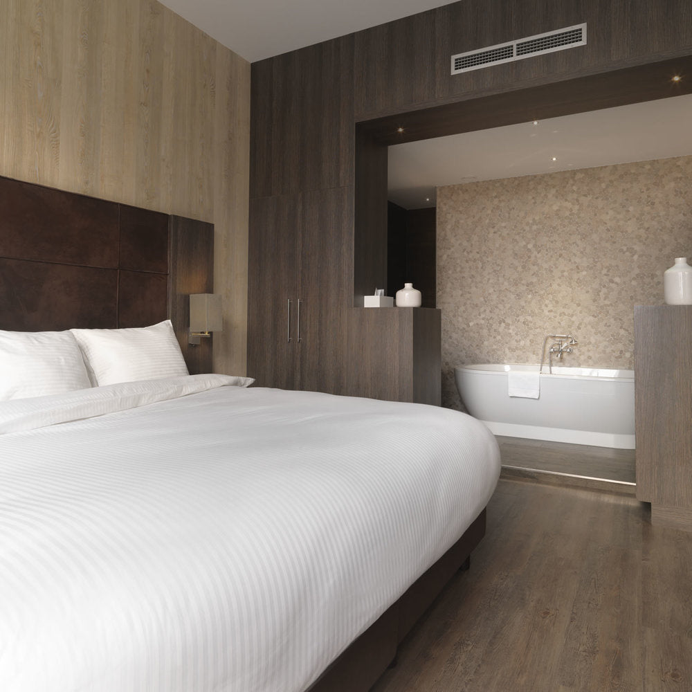 Hotelstreep dekbedovertrek - wit - katoen satijn